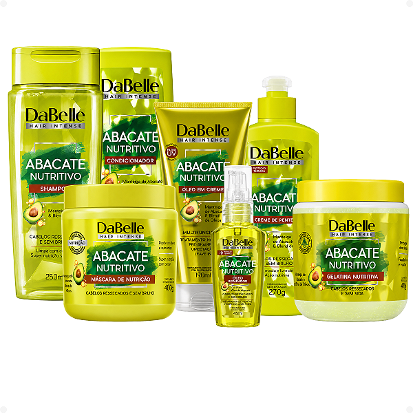 Kit DaBelle Abacate Nutritivo: Shampoo 250ml, Condicionador 200ml, Óleo em creme 190ml,Máscara 400g, Creme de Pentear 270g, Gelatina 400g e Óleo Reparador 45ml