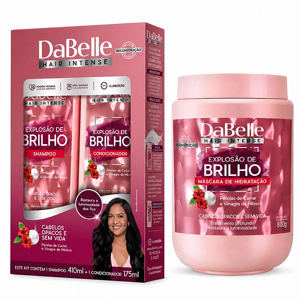 Kit DaBelle Explosão De Brilho: Shampoo 410ml e Condicionador 175ml + Máscara De 800g