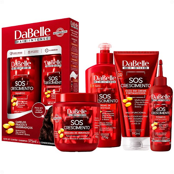 Kit Completo DaBelle Sos Crescimento: Com Shampoo 375ml e Condicionador 175ml + Máscara 400g e Finalizadores
