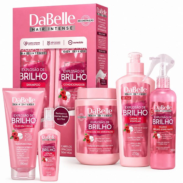 Kit DaBelle Explosão De Brilho: Shampoo 410ml e Condicionador 175ml + Máscara De 800g, Finalizadores