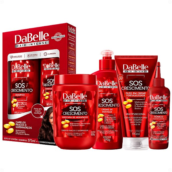 Kit Completo DaBelle Sos Crescimento: Com Shampoo 375ml e Condicionador 175ml + Máscara 800g e Finalizadores