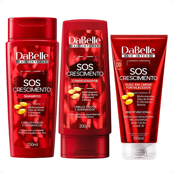 Kit DaBelle Sos Crescimento: Shampoo 250ml e Condicionador 200ml + Óleo em Creme Fortalecedor