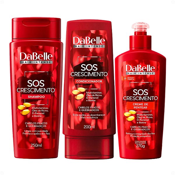 Kit DaBelle Sos Crescimento: Shampoo 250ml e Condicionador 200ml + Creme de Pentear