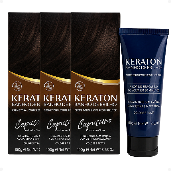 Kit Kert Keraton: 3 Tonalizantes Banho de Brilho Vegan Capuccino Castanho Claro 100g