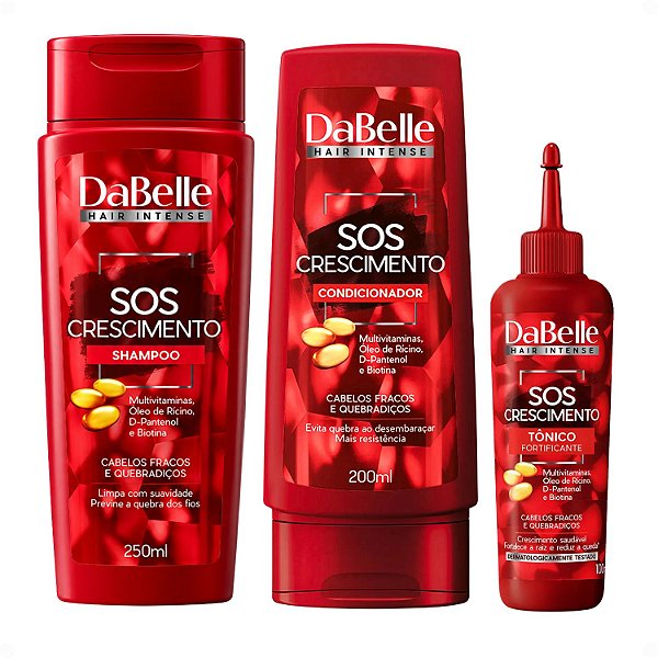 Kit DaBelle Sos Crescimento: Shampoo 250ml e Condicionador 200ml + Tônico Fortificante