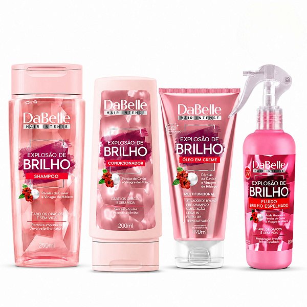 Kit DaBelle Explosão De Brilho: Shampoo 250ml e Condicionador 200ml+ Óleo Em Creme, Fluido Brilho Espelhado