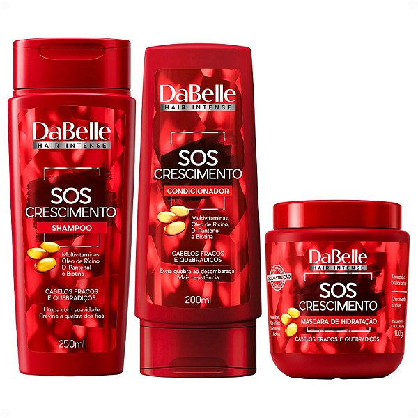 Kit DaBelle Sos Crescimento: Shampoo 250ml e Condicionador 200ml + Máscara de Hidratação 400g