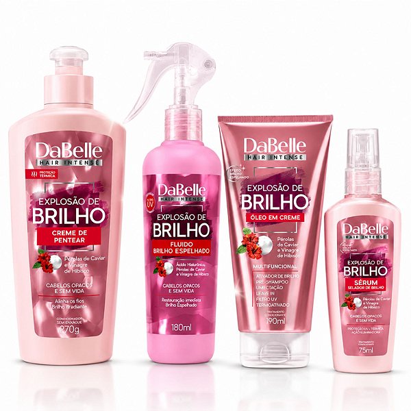 Kit DaBelle Explosão De Brilho: Fluido Brilho Espelhado + Sérum Selador, Creme De Pentear, Óleo Em Creme