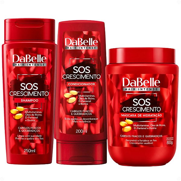 Kit DaBelle Sos Crescimento: Shampoo 250ml e Condicionador 200ml + Máscara de Hidratação 800g