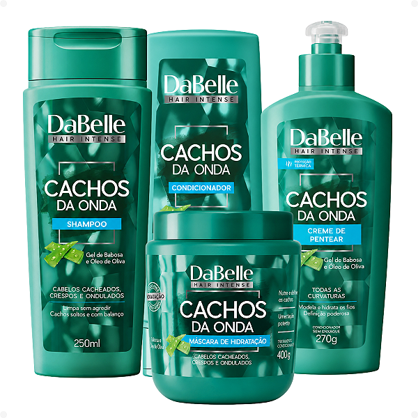 Kit DaBelle Cachos Da Onda: Shampoo 250ml, Condicionador 200ml, Máscara 400g e Creme De Pentear 270g