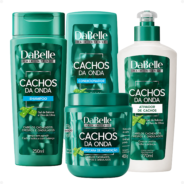 Kit DaBelle Cachos Da Onda: Shampoo 250ml, Condicionador 200ml, Máscara 400g e Ativador de Cachos 270ml