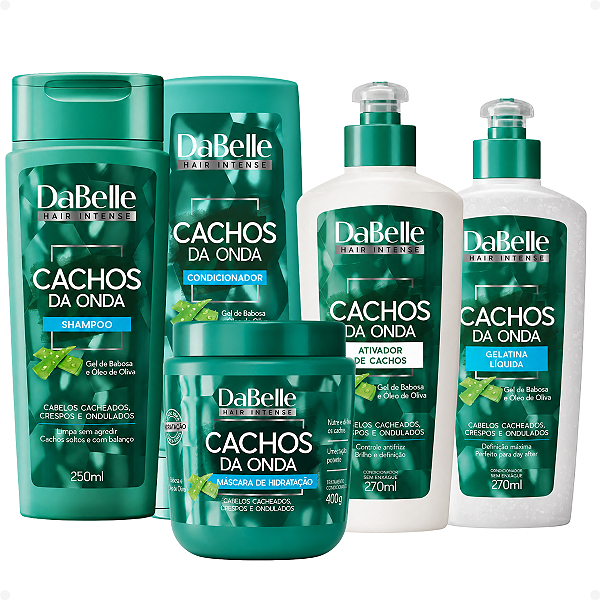 Kit DaBelle Cachos Da Onda: Shampoo 250ml, Condicionador 200ml, Máscara 400g, Ativador de Cachos 270ml e Gelatina 270ml
