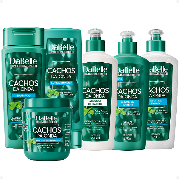 Kit DaBelle Cachos Da Onda: Shampoo 250ml, Condicionador 200ml, Máscara 400g, Creme 270g, Ativador 270ml e Gelatina 270ml