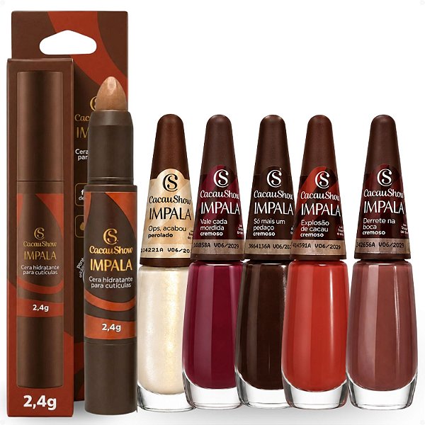 Kit Impala Cacau Show: 5 Esmaltes e 1 Cera Hidratante De Cutículas