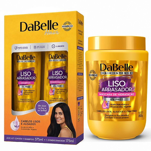 Kit DaBelle Liso Arrasador: Shampoo 375ml e Condicionador 175ml + Máscara De Hidratação 800g