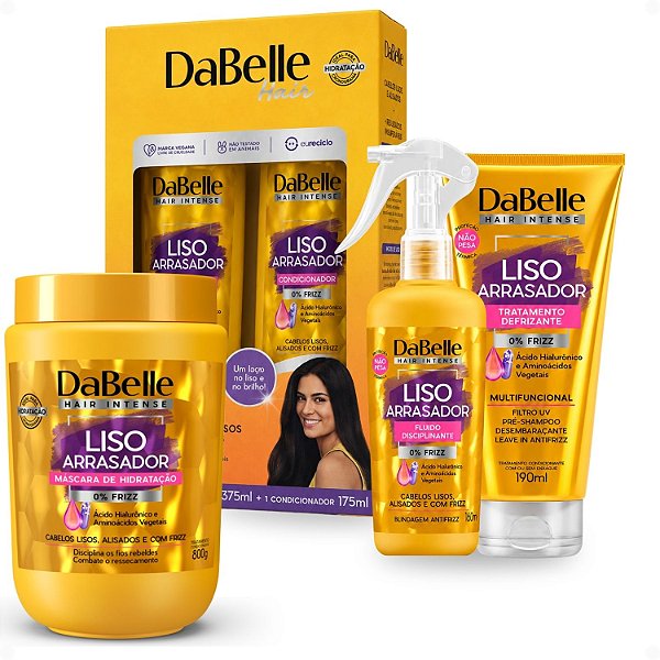 Kit Completo DaBelle Liso Arrasador: Shampoo 375ml e Condicionador 175ml + Máscara 800g e Finalizadores