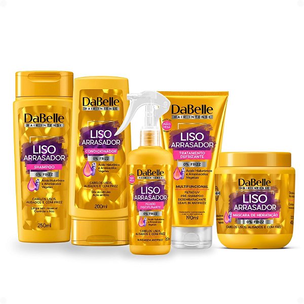 Kit Completo DaBelle Liso Arrasador: Shampoo 250ml e Condicionador 200ml + Máscara 400g e Finalizadores