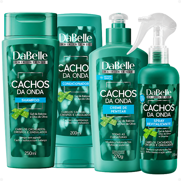 Kit DaBelle Cachos Da Onda: Shampoo 250ml, Condicionador 200ml, Creme de Pentear 270g e Spray Revitalizante 200ml
