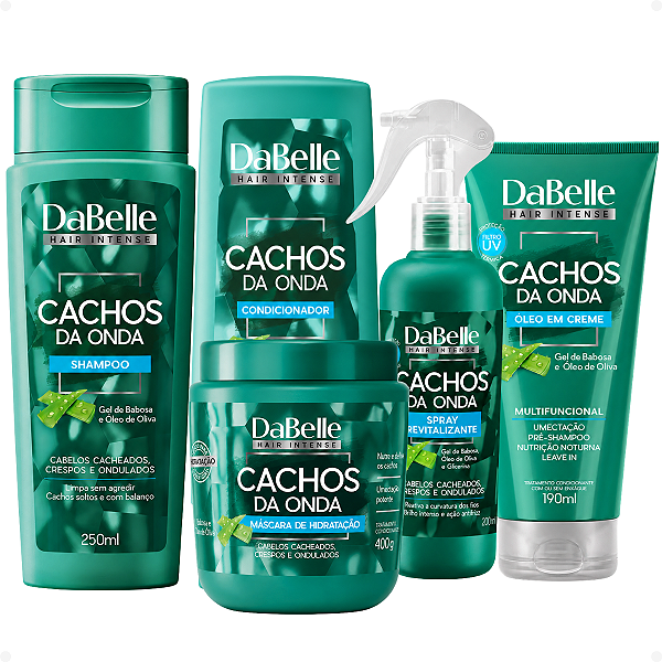 Kit DaBelle Cachos Da Onda: Shampoo 250ml, Condicionador 200ml, Máscara 400g, Spray Revitalizante 200ml e Óleo em creme 190ml