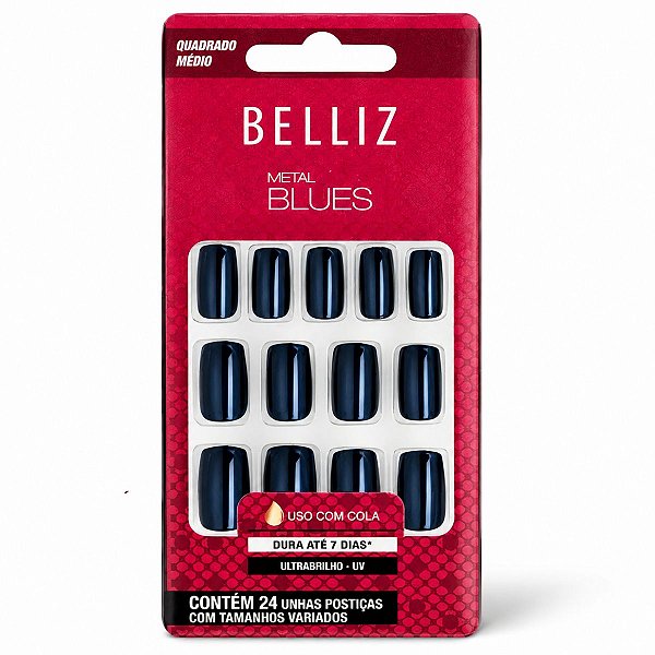 Unhas Postiças Belliz Metal Blues Quadrado Curto Cód.: 2295