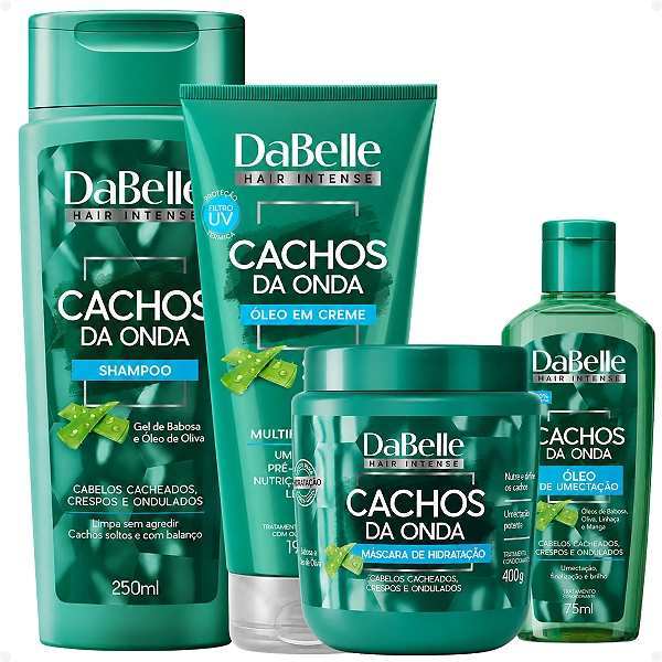 Kit DaBelle Cachos Da Onda: Shampoo 250ml, Máscara 400g, Óleo em Creme 190ml e Óleo de Umectação75ml