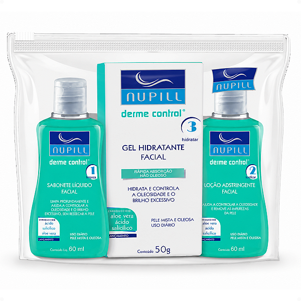 Kit Travel Nupill Derme Control: Sabonete, Hidratante e e Loção Adstringente