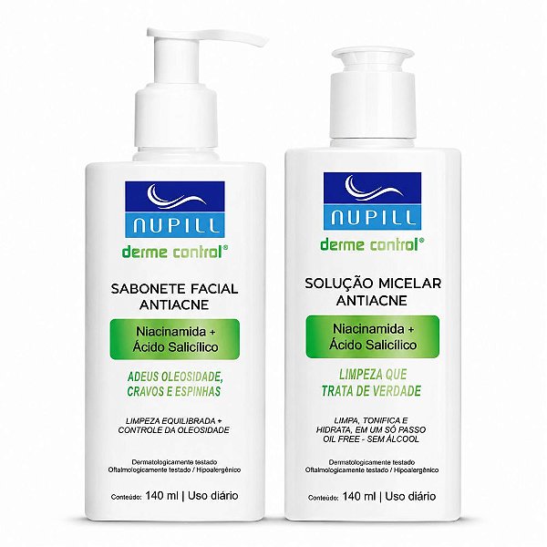 Kit Nupill Derme Control Antiacne: Sabonete Facial 140ml e Solução Micelar 140ml