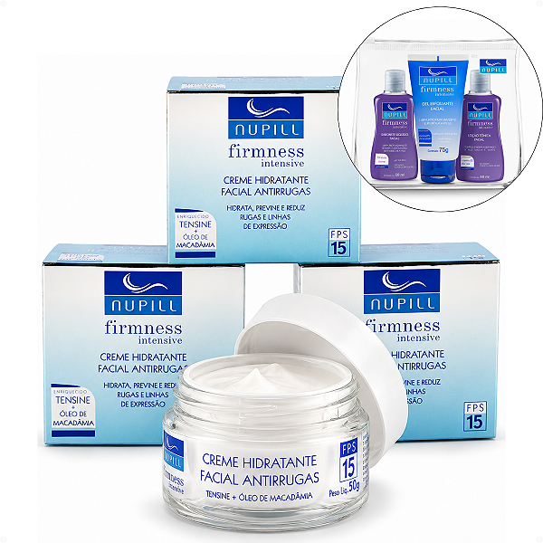 Kit Nupill Firmness Intensive: 3 Cremes Hidratante Facial Antirrugas Fps 15 50g + Mimo