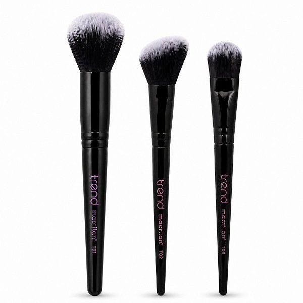 Kit Pincéis Macrilan Trend: Pó, Base e Blush