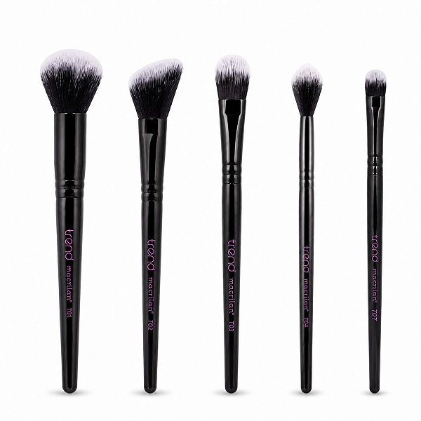 Kit Pincéis Macrilan Trend: Base, Corretivo, Pó, Iluminador e Blush