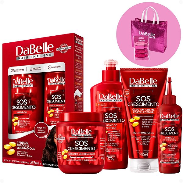 Kit Completo DaBelle Sos Crescimento: Com Shampoo 375ml e Condicionador 175ml, Máscara 400g, Finalizadores + Mimos
