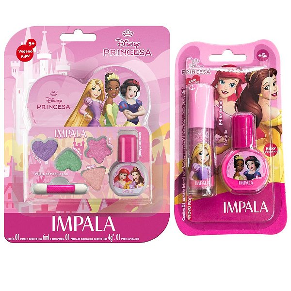 Kit Impala Disney Princesas: Kit De Maquiagem Infantil, Kit Brilho Labial e Esmalte Infantil 6ml