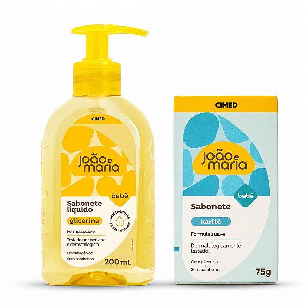 Kit Cimed João e Maria Bebê Glicerina: Sabonete Líquido 200ml e Sabonete Em Barra Karité 75g