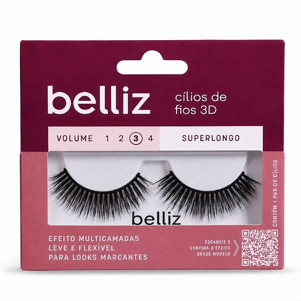 Cilios Postiços Belliz Fios 3D Superlongo Volume 3 Cod.2655