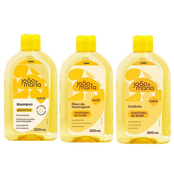 Kit Cimed João e Maria Baby Glicerina: Shampoo 400ml, Óleo de Massagem e Colônia 200ml