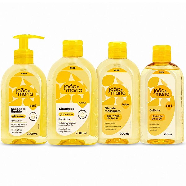 Kit Cimed João e Maria Baby Glicerina: Sabonete Líquido, Shampoo, Óleo de Massagem e Colônia 200ml