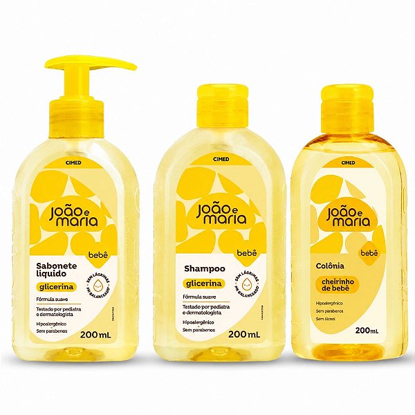 Kit Cimed João e Maria Baby Glicerina: Sabonete Líquido, Shampoo  e Colônia 200ml