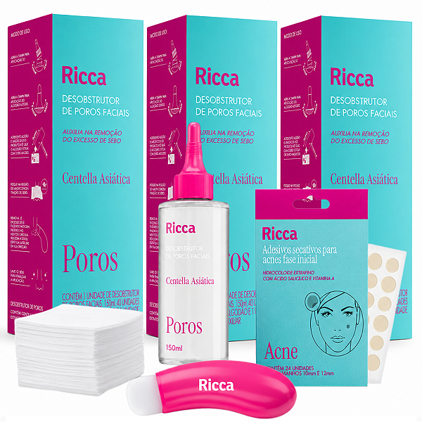 Kit Ricca 3 Desobstrutor de Poros Faciais Centella Asiática + Mimo Adesivo Secativo