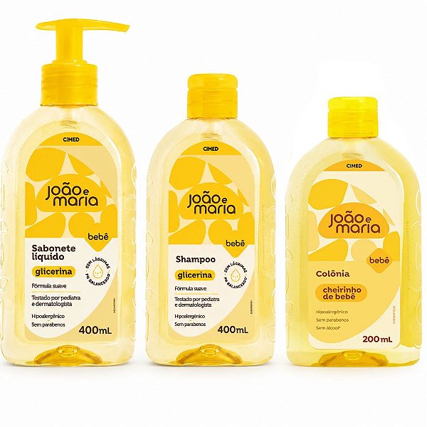 Kit Cimed João e Maria Baby Glicerina: Sabonete Líquido, Shampoo 400ml  e Colônia 200ml
