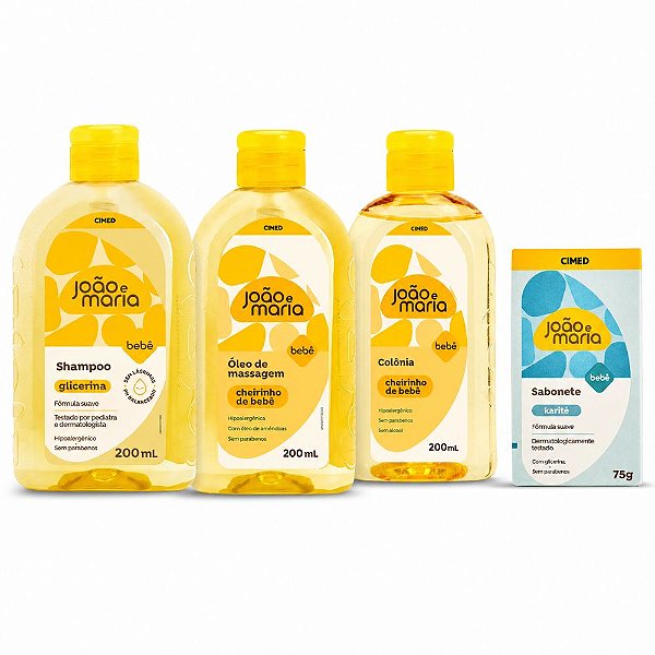 Kit Cimed João e Maria Baby: Shampoo, Óleo De Massagem, Colônia 200ml e Sabonete Em Barra Karité 75g