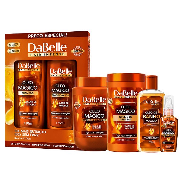 Kit DaBelle Óleo Mágico Blend 10 Óleos: Shampoo 410ml e Condicionador 175ml + Sabonete Líquido, Máscara 800g e Finalizadores