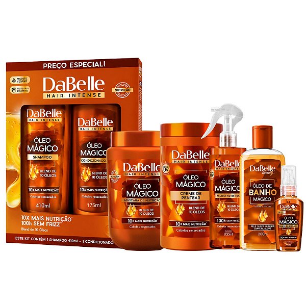 Kit Completo DaBelle Óleo Mágico Blend 10 Óleos: Com Shampoo 410ml e Condicionador 175ml + Sabonete Líquido, Máscara 800g e Finalizadores
