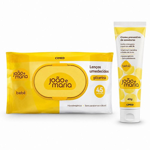 Kit Cimed João e Maria Baby: Lenços Umedecidos 45un e Creme Preventivo Para Assaduras 40g