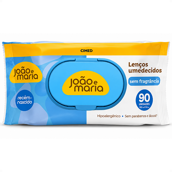 Lenços Umedecidos Recém-Nascido Cimed João e Maria Sem Fragrância Com 90 Unidades