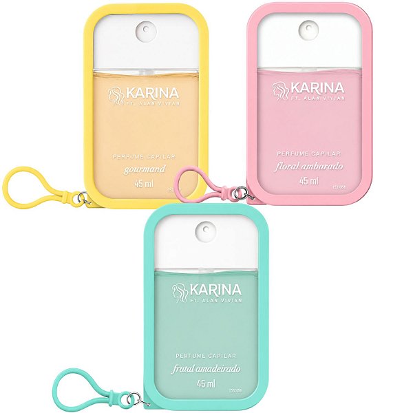 Kit Karina Ft. Alan Vivian Perfume Capilar: Gourmand, Floral Ambarado e Frutal Amadeirado 45ml