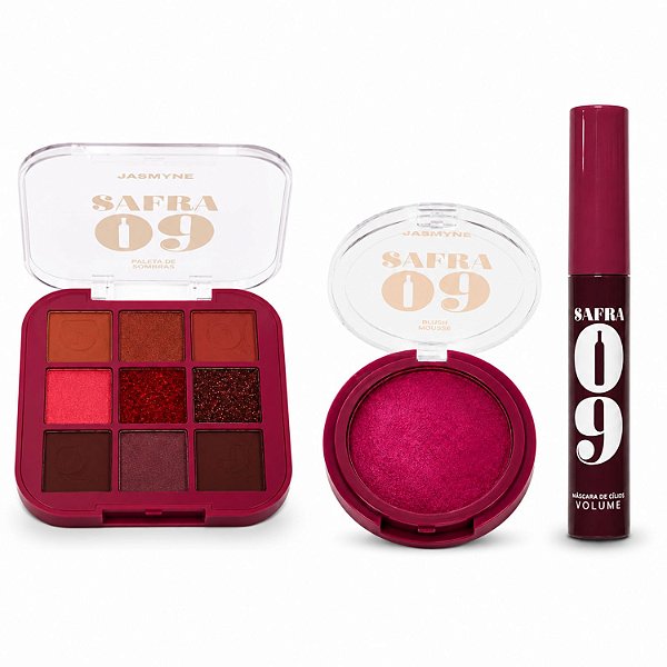 Kit Jasmyne Safra 09: Paleta De Sombras, Blush Pink Rosado e Máscara