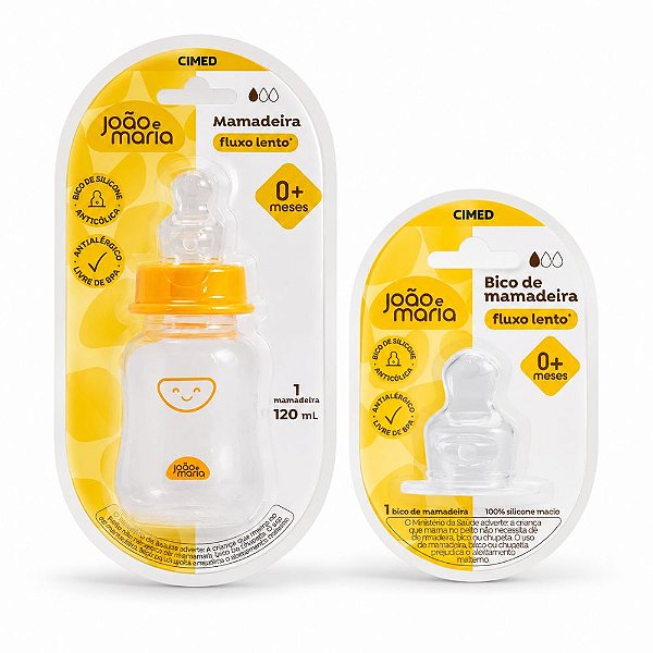 Kit Cimed João e Maria Baby: Mamadeira Fluxo Lento 120ml e Bico extra Para 0+Meses