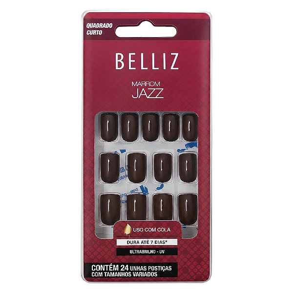 Unhas Postiças Belliz Marrom Jazz Quadrado Curto Cód.:2294
