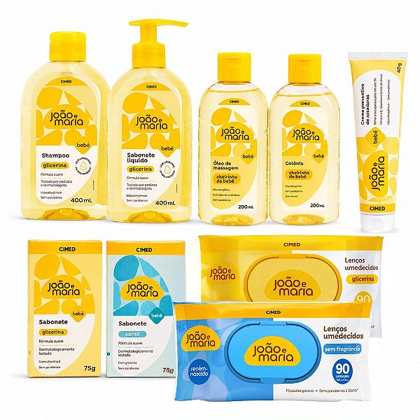 Kit Cimed João e Maria Baby Completo: Shampoo e Sabonete 400ml Com Lenço Umedecido de 90 Unidades