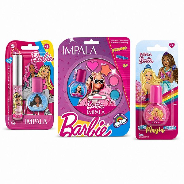 Kit Infantil Impala Barbie: Maquiagem + Esmaltes e Gloss Labial